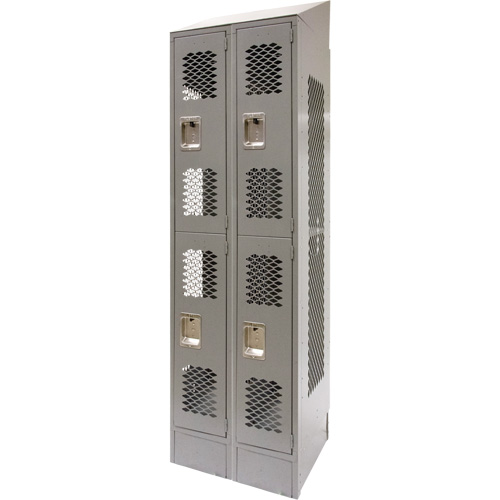Vented Lockers, 2 -tier, Bank of 2, 24" x 18" x 88", Steel, Grey, Knocked Down, Perforated Nia-Chem Ltd.