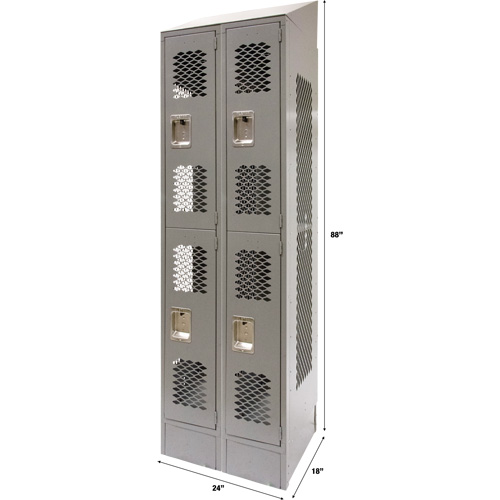 Vented Lockers, 2 -tier, Bank of 2, 24" x 18" x 88", Steel, Grey, Knocked Down, Perforated Nia-Chem Ltd.