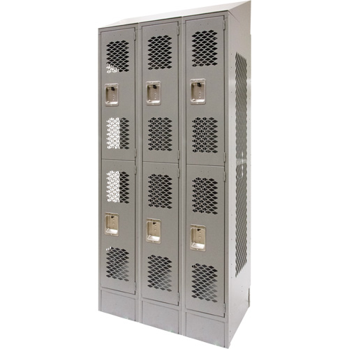Vented Lockers, 2 -tier, Bank of 3, 36 x 18" x 88", Steel, Grey, Knocked Down, Perforated Nia-Chem Ltd.