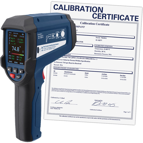 Thermom&egrave;tre infrarouge professionnel avec thermocouple de type K int&eacute;gr&eacute; et certificat d'&eacute;talonnage, -58 - 3362°F (-50 - 1850°C), 55:1, &eacute;missivit&eacute; Ajustable Nia-Chem Ltd.