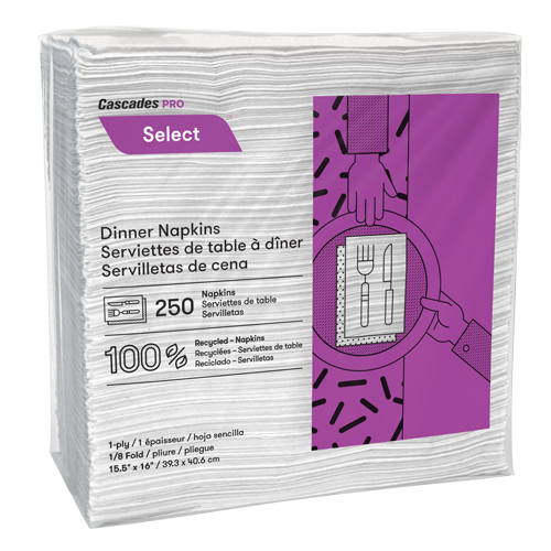 Serviettes de table &agrave; pli 1/8 Pro Select, 1 pli, 15,5" x 16" Nia-Chem Ltd.