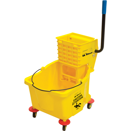 Seau et essoreuse pour vadrouille, Pression lat&eacute;rale, 9,5 gal. US (38 pintes), Jaune Nia-Chem Ltd.