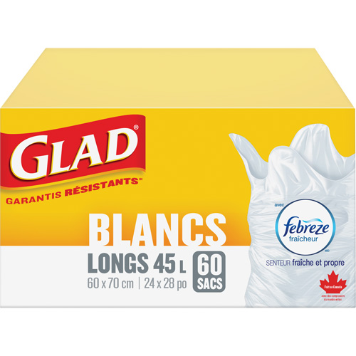 Sacs &agrave; ordures hauts 45 L avec Febreze, R&eacute;gulier, 24" la x 28" lo, Blanc Nia-Chem Ltd.