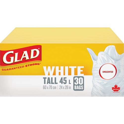 Sacs &agrave; ordures hauts 45 L sans parfum, R&eacute;gulier, 24" la x 28" lo, Blanc Nia-Chem Ltd.