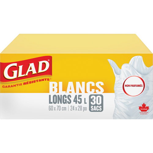 Sacs &agrave; ordures hauts 45 L sans parfum, R&eacute;gulier, 24" la x 28" lo, Blanc Nia-Chem Ltd.