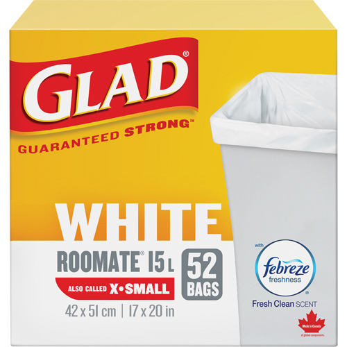 X-Small 15L Roommate Febreze Garbage Bags, Regular, 17" W x 20" L, White Nia-Chem Ltd.