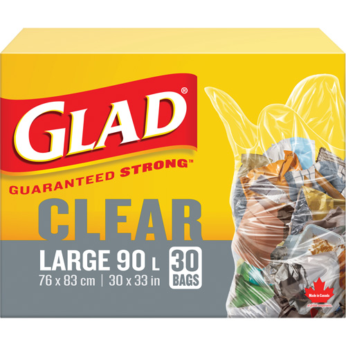 90L Garbage Bags, Regular, 30" W x 33" L, Clear Nia-Chem Ltd.