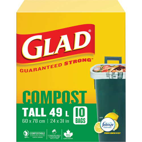 Tall Compostable Bags, Regular, 31" L x 24" W, Brown, 49 L (13 Gal.) Capacity Nia-Chem Ltd.
