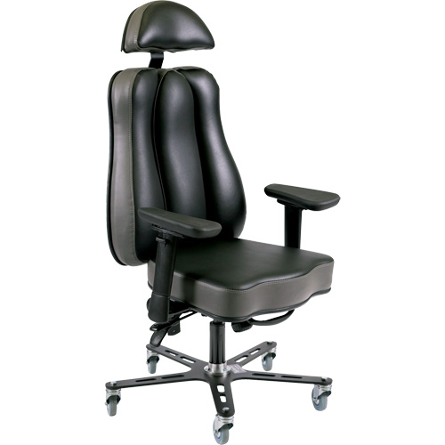 Chaise ergonomique 24 h Synergo II, Vinyle, Noir/gris, Capacit&eacute; 350 lb Nia-Chem Ltd.