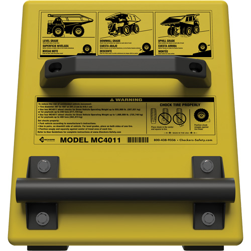 Cale de roue ultra-robuste pour l'exploitation mini&egrave;re Checkers Safety, PEHD, Jaune, 14-1/2" la x 17-1/2" p x 16" h Nia-Chem Ltd.