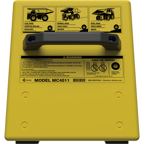 Checkers Safety Heavy-Duty Ultra Class Mining Wheel Chock without Bracket, HDPE, Yellow, 14-1/2" W x 17-1/2" D x 16" H Nia-Chem Ltd.