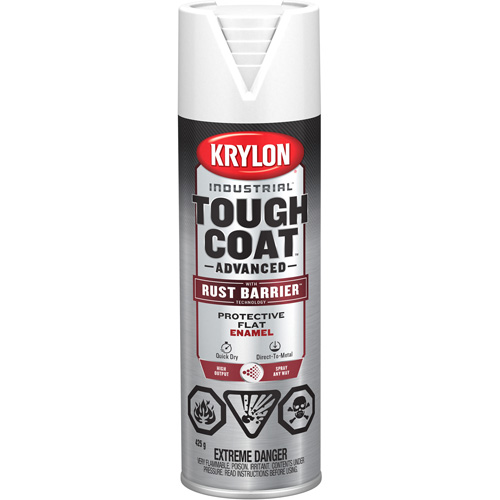 Peinture Tough Coat avec technologie Rust Barrier, Blanc, Plat, 425 g, Canette a&eacute;rosol Nia-Chem Ltd.