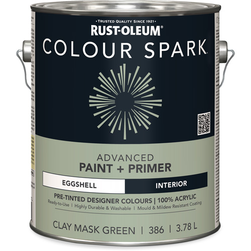 Peinture int&eacute;rieure pr&eacute;teint&eacute;e + appr&ecirc;t mural Colour Spark, Vert masque en argile, Satin&eacute;, 3,78 L, Gallon Nia-Chem Ltd.