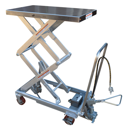 Pneumatic Hydraulic Scissor Lift Table, Stainless Steel, 32-1/2" L x 19-3/4" W, 1000 lbs. Cap. Nia-Chem Ltd.