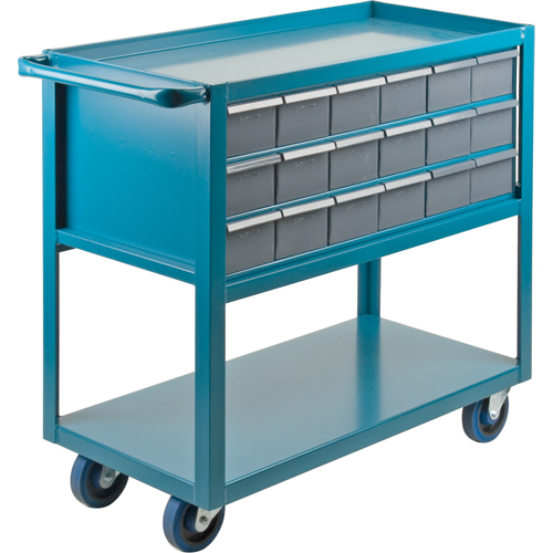 Chariot &agrave; tablette avec tiroir, 1200 lb Capacit&eacute;, Acier, 18" x la, 35" x ha, 36" p, Roues en Caoutchouc, Enti&egrave;rement soud&eacute;, 18 tirroirs Nia-Chem Ltd.