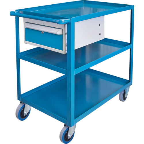 Chariots &agrave; tablettes avec tiroir, 1200 lb Capacit&eacute;, Acier, 24" x la, 36" x ha, 36" p, Roues en Caoutchouc, Enti&egrave;rement soud&eacute;, 1 tirroirs Nia-Chem Ltd.