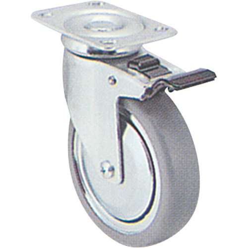 Roulette zingu&eacute;e, Pivotant avec frein, 5" (127 mm), Caoutchouc, 240 lb (108 kg) Nia-Chem Ltd.