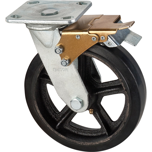 Roulette moul&eacute;, Pivotant avec frein, 8" (203,2 mm), Caoutchouc, 660 lb (299 kg) Nia-Chem Ltd.