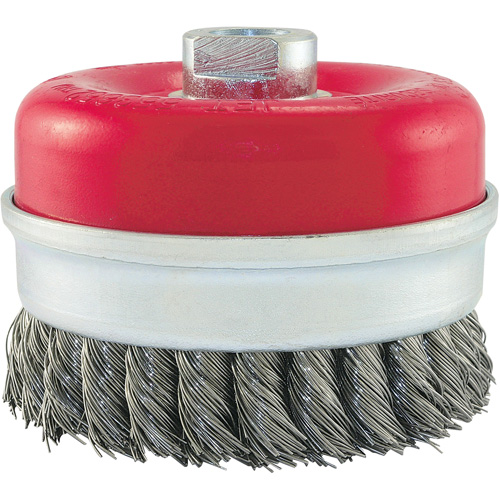 Brosse boisseau &agrave; fils li&eacute;s et nou&eacute;s, 4" dia. x 5/8"-11 arbre Nia-Chem Ltd.