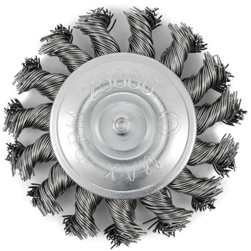 Shaft Mounted Knot Twisted Radial Brush, 3" Dia., 0.02" Fill, 1/4" Arbor, Stainless Steel Nia-Chem Ltd.