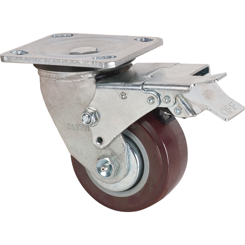 Caster, Swivel with Brake, 4" (101.6 mm), Polyurethane, 550 lbs. (249.5 kg.) Nia-Chem Ltd.
