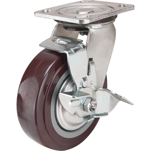 Caster, Swivel with Brake, 6" (152.4 mm), Polyurethane, 850 lbs. (385 kg.) Nia-Chem Ltd.
