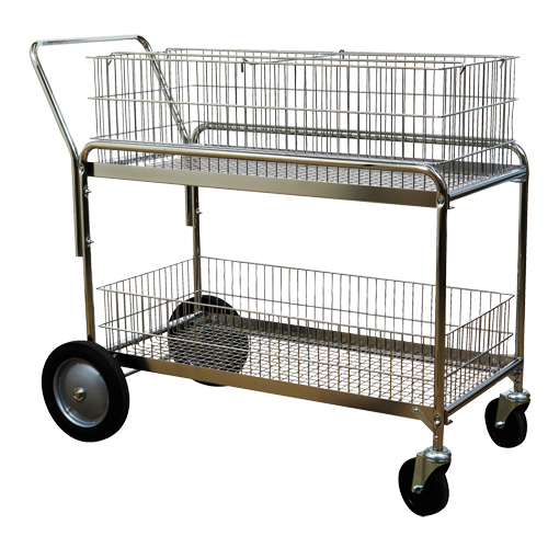 Wire Mesh Office Mail Cart, 250 lbs. Capacity, Chrome, 23-3/4" D x 43" L x 38-1/2" H, Chrome Plated Nia-Chem Ltd.