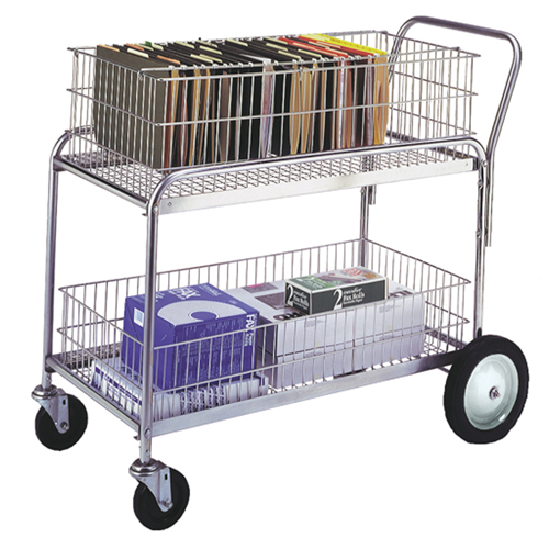 Wire Mesh Office Mail Cart, 250 lbs. Capacity, Chrome, 23-3/4" D x 43" L x 38-1/2" H, Chrome Plated Nia-Chem Ltd.