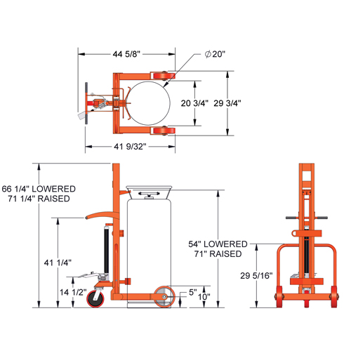 Grand chariot hydraulique HLCC pour bouteille de gaz liquide, Roues Polyur&eacute;thane, Base de 20" la x 20" p, 1000 lb Nia-Chem Ltd.
