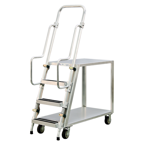 Aluminum Stock Picking Ladder Cart, Aluminum, 22" W x 51-1/2" D, 2 Shelves, 800 lbs. Capacity Nia-Chem Ltd.