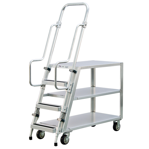 Aluminum Stock Picking Ladder Cart, Aluminum, 22" W x 51-1/2" D, 3 Shelves, 800 lbs. Capacity Nia-Chem Ltd.