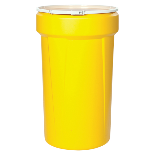 Baril emboîtable en poly&eacute;thyl&egrave;ne, 55 gal. US (45 gal. imp.), Dessus ouvert, Jaune Nia-Chem Ltd.