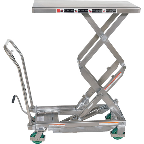 Table &eacute;l&eacute;vatrice hydraulique manuelle &agrave; ciseaux, 36-1/4" lo x 19-3/8" la, Acier inoxydable, Capacit&eacute; 600 lb Nia-Chem Ltd.