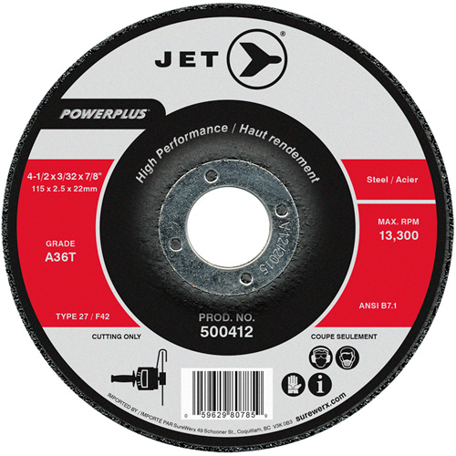 Meule &agrave; tronçonner Power Abrasive A36T, 4-1/2" x 3/32", Arbre de 7/8", Type T27, 13 300 Tr/min Nia-Chem Ltd.