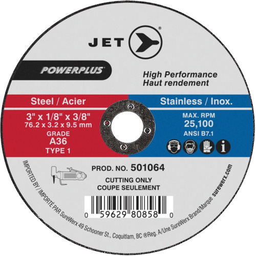Meule &agrave; tronçonner POWERPLUS, 3" x 1/8", Arbre de 3/8", Type 1, 25 100 Tr/min Nia-Chem Ltd.