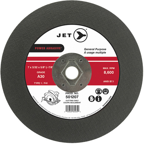 Disque abrasif de tronçonnage, 7" x 3/32", Arbre de 5/8", Type 1, 8600 Tr/min Nia-Chem Ltd.