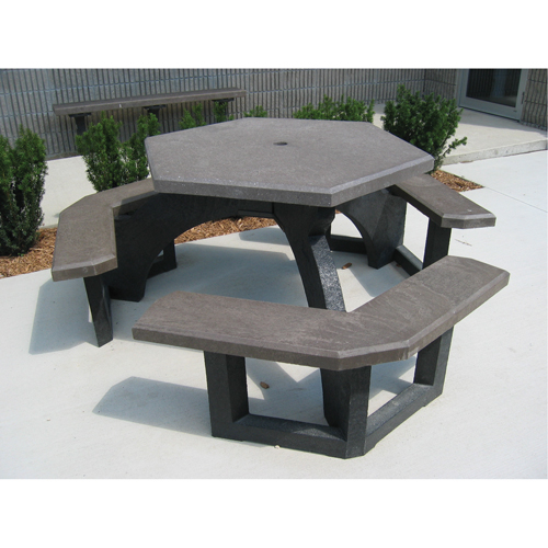 Recycled Plastic Hexagon Picnic Tables, 78" L x 78" W, Brown Nia-Chem Ltd.