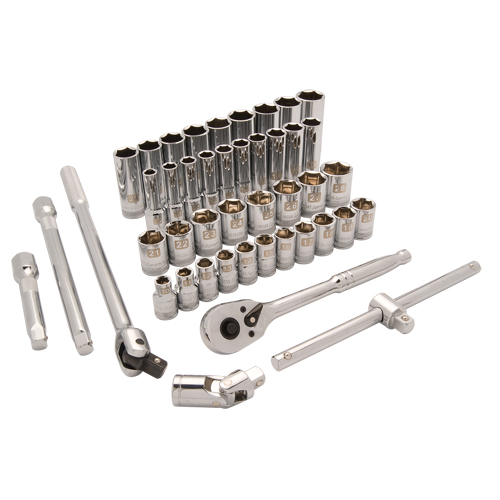 Metric Socket Set, 43 Pcs, 1/2" Drive Size, Deep Nia-Chem Ltd.