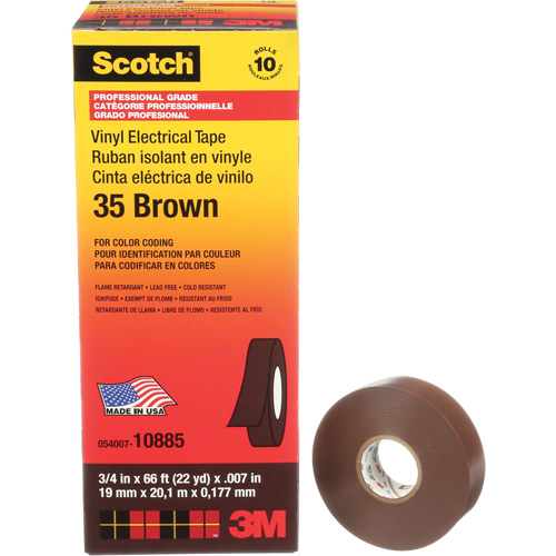 Ruban isolant en vinyle pour codification par couleur Scotch, 19 mm (3/4") la x 20 m (66') lo, 7 mils, Brun Nia-Chem Ltd.