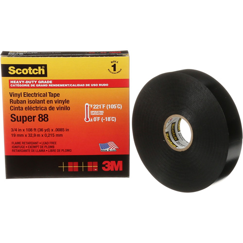 Scotch&reg; Super 88 Professional-Grade  Electrical Tape, 19 mm (3/4") W x 32.9 m (108') L, 8.5 mils, Black Nia-Chem Ltd.