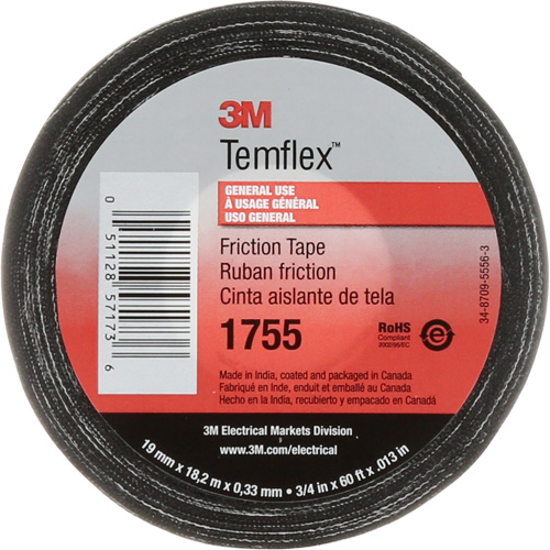 Temflex Cotton Friction Tape 1755, 19 mm (3/4") x 18.28 m (60'), Black Nia-Chem Ltd.