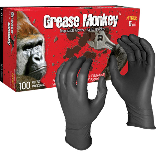 Gants jetables Grease Monkey, Grand, Nitrile, 5 mils, Sans poudre, Noir Nia-Chem Ltd.