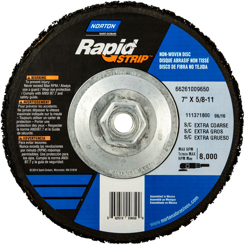 Disques &agrave; moyeu d&eacute;port&eacute; non tiss&eacute;s pour d&eacute;capage rapide Bear-Tex, 7" dia., Grain Extra grossier, Carbure de silicium Nia-Chem Ltd.