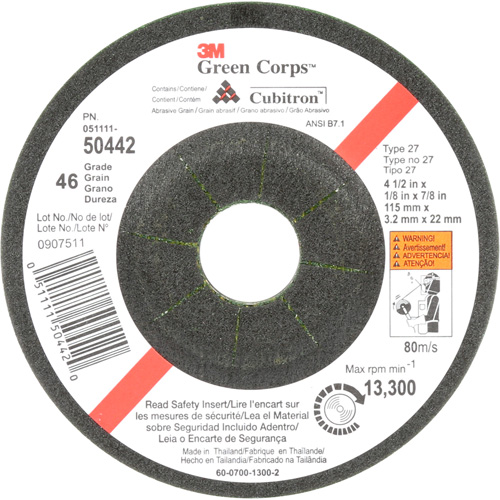 Green Corps Flexible Grinding Wheel, 4-1/2" x 1/8", 7/8" Arbor, Ceramic, Type 27 Nia-Chem Ltd.