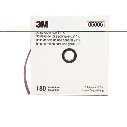 Rouleau de toile abrasive utilitaire 211K, Oxyde d'aluminium, 1" la x 150' lo, Grain 180 Nia-Chem Ltd.
