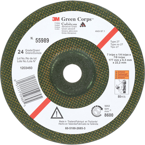 Meule flexible Green Corps, 7" x 1/4", Arbre 7/8", C&eacute;ramique, Type 1 Nia-Chem Ltd.