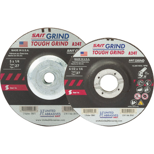 Meule A24T Tough Grind, 5" x 1/4", Arbre 7/8", Oxyde d'aluminium, Type 27 Nia-Chem Ltd.