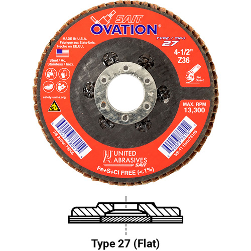 Ovation Flap Disc, 5" x 7/8", Type 27, 40 Grit, Zirconium Nia-Chem Ltd.