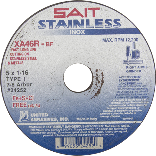 Meule &agrave; tronçonner sans contaminant ZA46R, 15" x 1/16", Arbre de 7/8", Type 1, Oxyde d'aluminium, 12 200 Tr/min Nia-Chem Ltd.