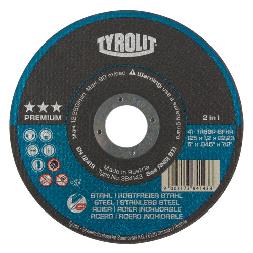 Meule &agrave; tronçonner 2-en-1 de premi&egrave;re qualit&eacute; Thincut, 5" x 0,045", Arbre de 7/8", Type 1, Oxyde d'aluminium, 12250 Tr/min Nia-Chem Ltd.